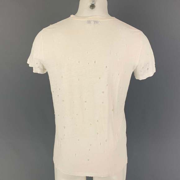 IRO White Distressed Linen Crew-Neck Clay T-shirt - Picture 3 of 5